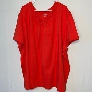 Liz & Me  Tunic Shirt Womens 5X 34/36W V-Neck Cotton Blend Stretch Orange/Red.